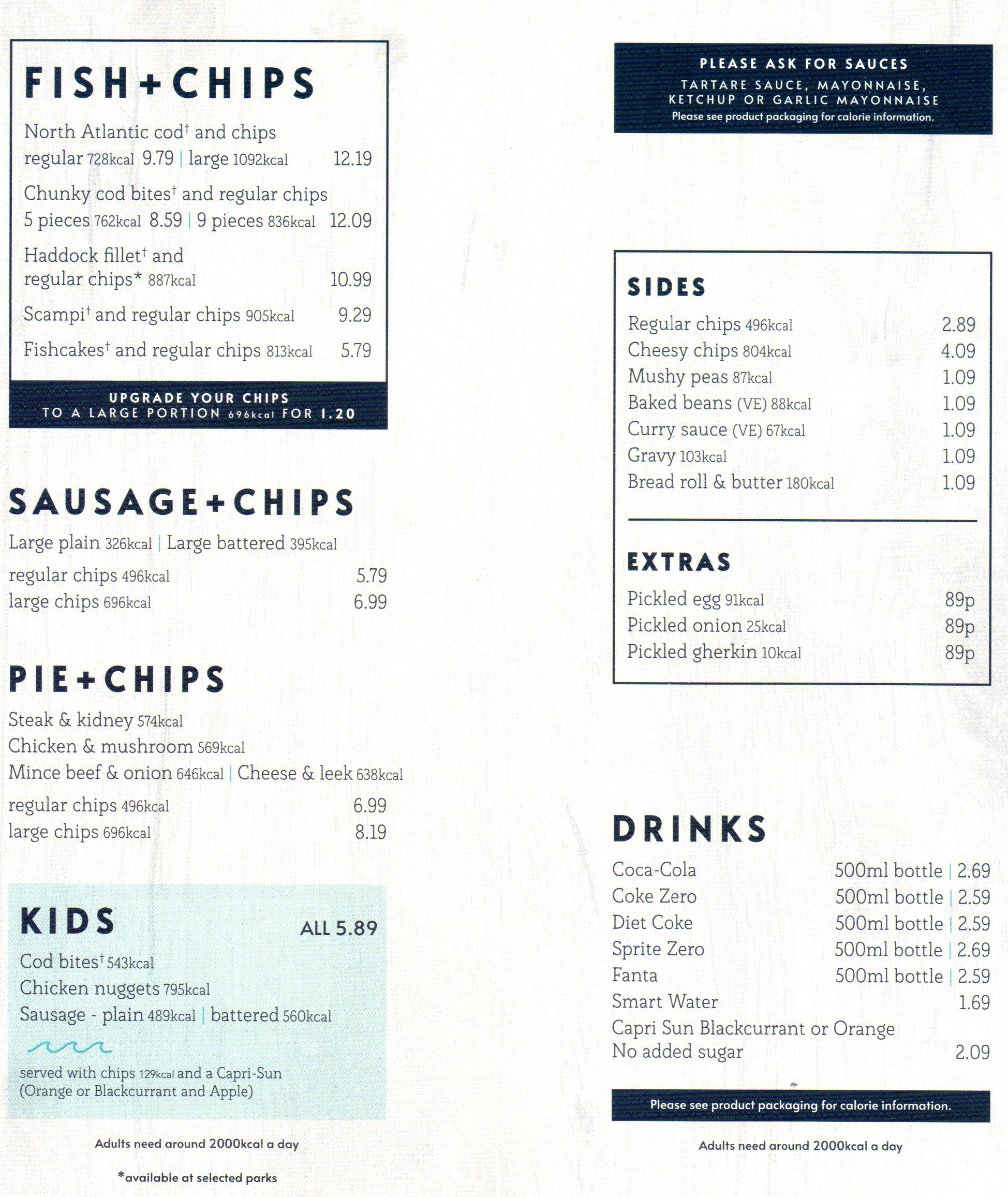 Cook's Seaside Fish and Chips Menu